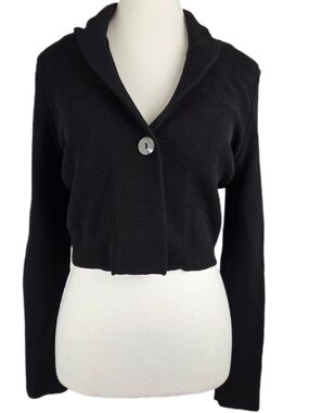 Anne Claire Milano Made In Italy Black Ribbed Knit Cropped Shrug Cardigan